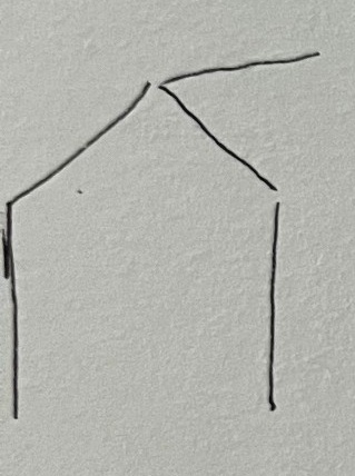 Minimalist line-art ink sketch of a house outline, demonstrating clean geometry and professional drafting style.